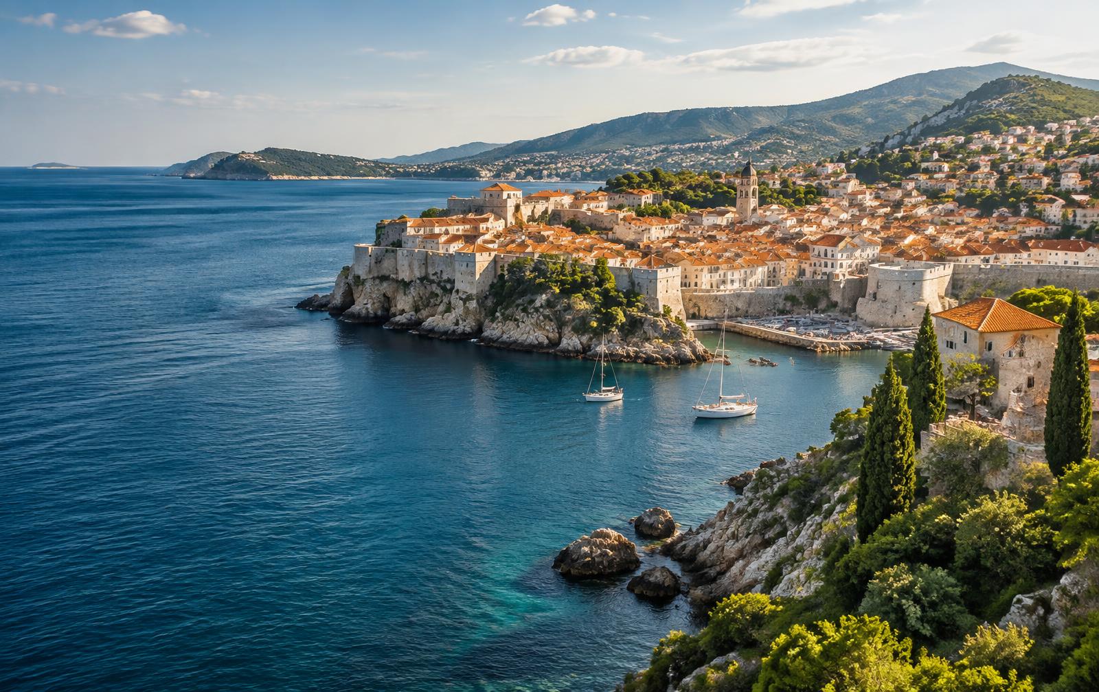 Ville européenne au bord de la mer sous le soleil